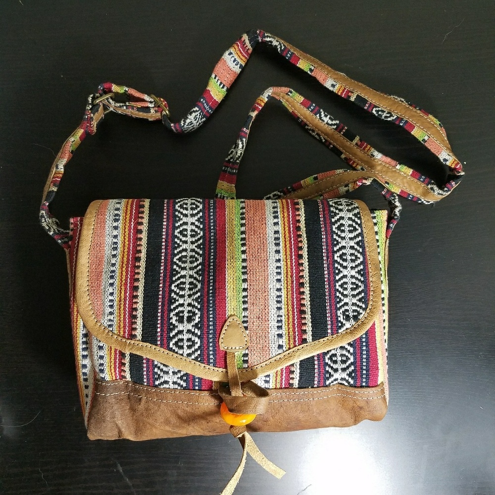 Brand new cotton & leather handmade bohemian bag